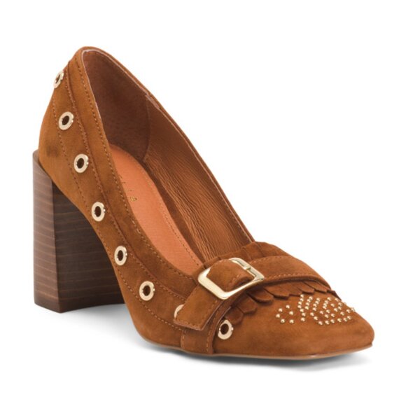 CECELIA NEW YORK Shoes - CECELIA NEW YORK Suede Gina Studded Heeled Loafers
